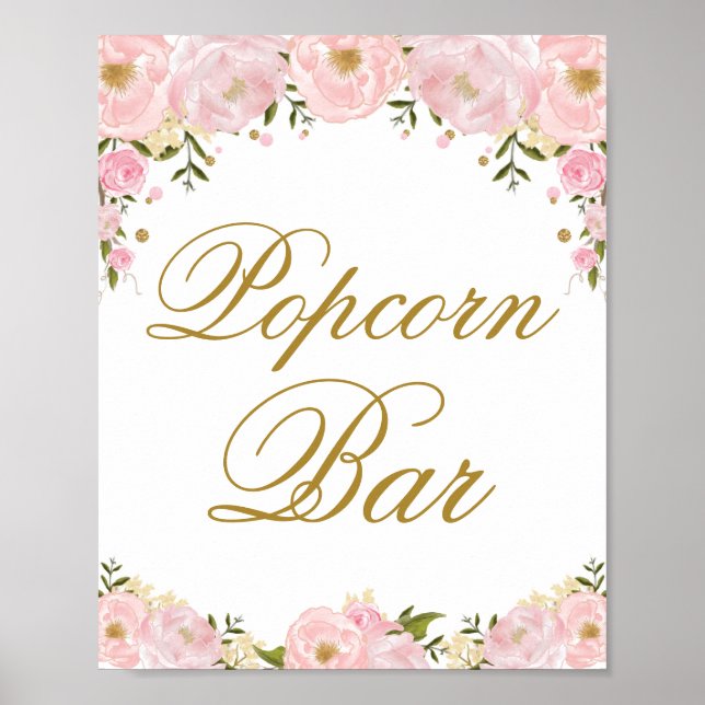 Poster Pancarte de cadeau de mariage Fleurs Florales Rose (Devant)