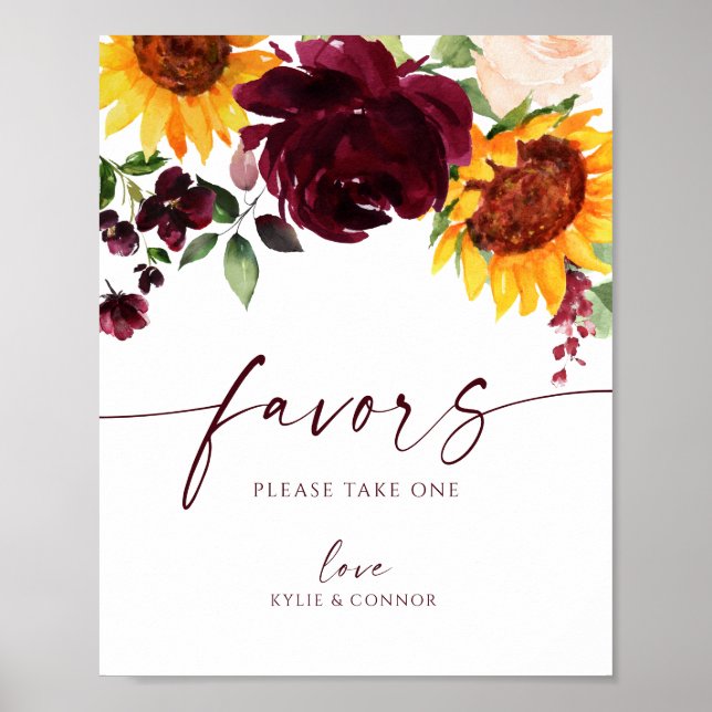 Poster Pancarte de cadeaux de mariage Tournesols Roses Ro (Devant)