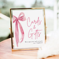Pancarte de cartes et cadeaux à nœud rose aquarell
