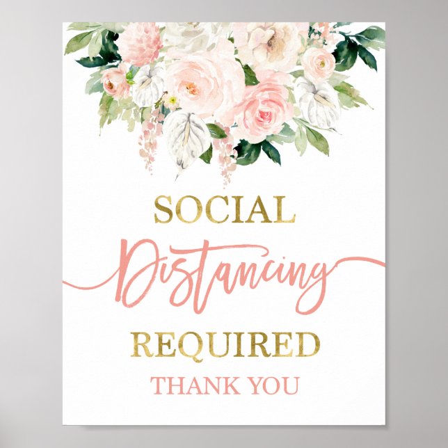 Poster Pancarte de distanciation sociale florale aquarell (Devant)