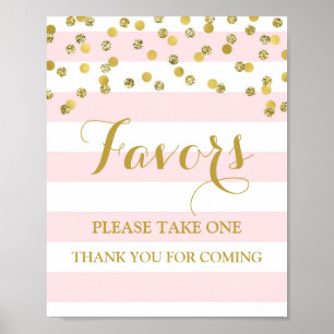 Poster Pancarte de Faveurs Baby Shower Rayures Roses Conf