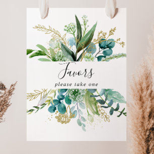 Poster Pancarte de Faveurs Florale Dorée avec Feuillage T