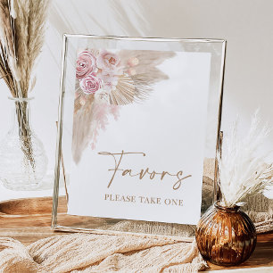 Poster Pancarte de Favors Floral Boho Blush Pampas pour E