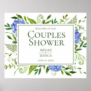 Poster Pancarte de Fête de Couple aux Hortensias Bleus