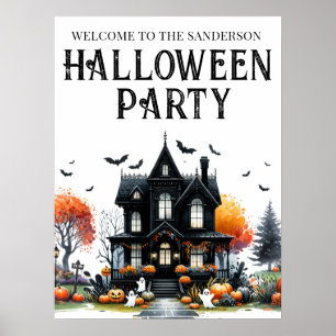 Poster Pancarte de fête d'Halloween pour une maison hanté