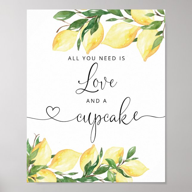 Poster Pancarte de fête prénuptiale Lemon Love et Cupcake (Devant)