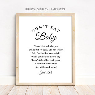 Poster Pancarte de jeu de pince à linge "N'dites pas Bébé