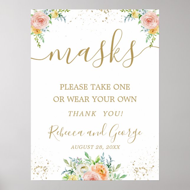 Poster Pancarte de mariage à masque floral (Devant)