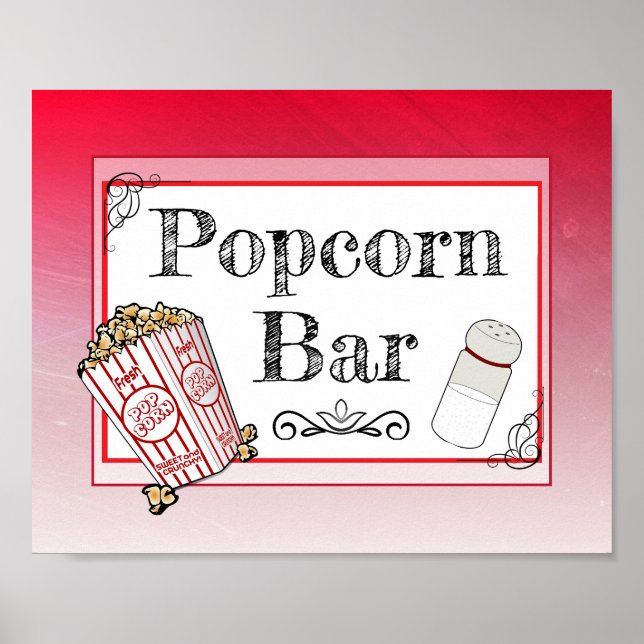 Poster Pancarte de mariage au bar de popcorn rouge (Devant)