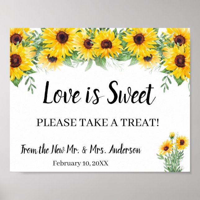 Poster Pancarte de mariage avec tournesols pour fête prén (Devant)