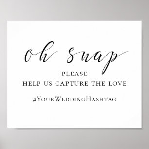 Poster Pancarte de mariage noir et blanc. Hashtag Instagr