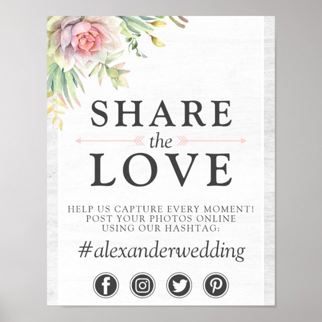 Poster Pancarte de photo avec hashtag pour mariage aux su (Devant)