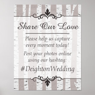 Poster Pancarte de photos avec hashtag pour mariage rusti