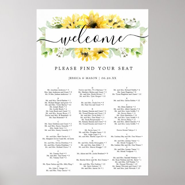 Poster Pancarte de plan de table de mariage au jardin de  (Devant)