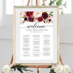 Poster Pancarte de plan de table de mariage Burgundy Mars