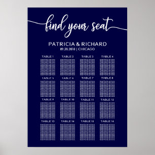 Poster Pancarte de plan de table de mariage Chic Bleu Nui