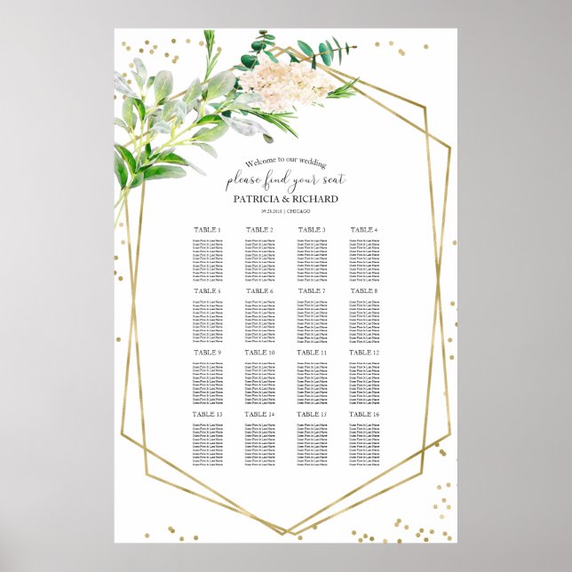 Poster Pancarte de plan de table de mariage Élégante verd (Devant)