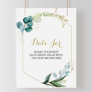 Poster Pancarte de pot de date en eucalyptus vert et or v