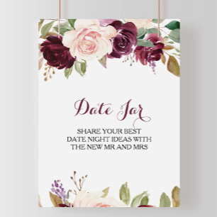 Poster Pancarte de pot de date florale Bourgogne Rouge Ve