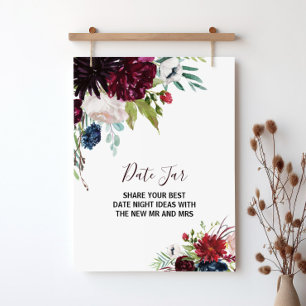 Poster Pancarte de pot moderne burgundy navy blush floral