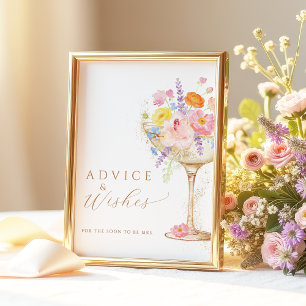 Poster Pancarte de table Conseils Prosecco Fleurs Colorée