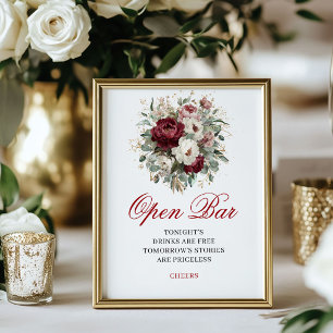 Poster Pancarte de table de bar ouvert Burgundy Blush Lux