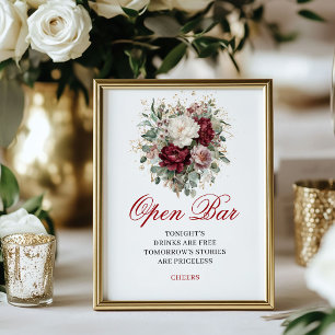 Poster Pancarte de table de bar ouvert Burgundy Blush Ver