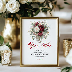 Poster Pancarte de table ouverte Burgundy Blush bordeaux