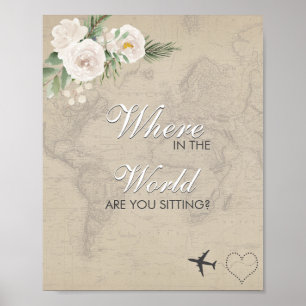 Poster Pancarte de table pour mariage avec carte en sépia