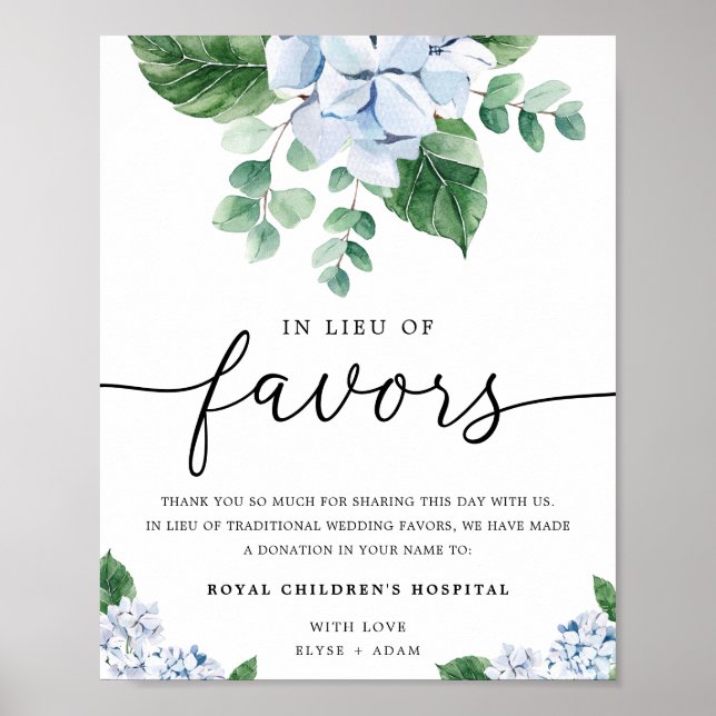 Poster Pancarte florale d'hortensia bleu en guise de fave (Devant)