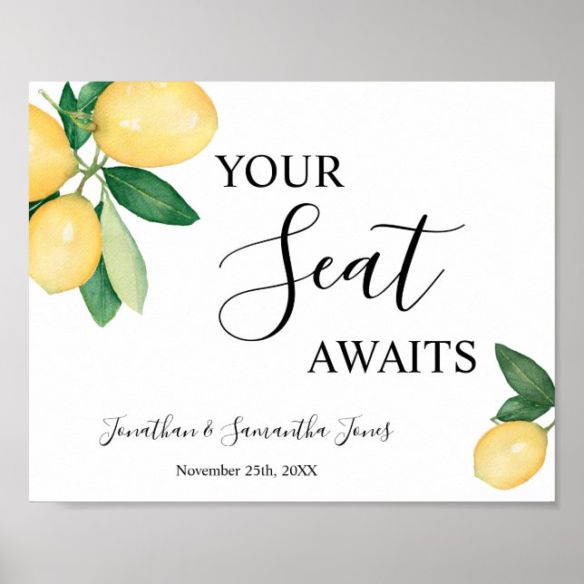 Poster Pancarte Mariage Réception Lemons Votre Siège Atte (Devant)