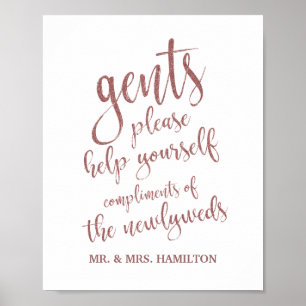 Poster Pancarte Rose Gold Pailletée 8x10 pour Toilettes M