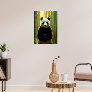 Poster Panda adorable dans une forêt de Bambou