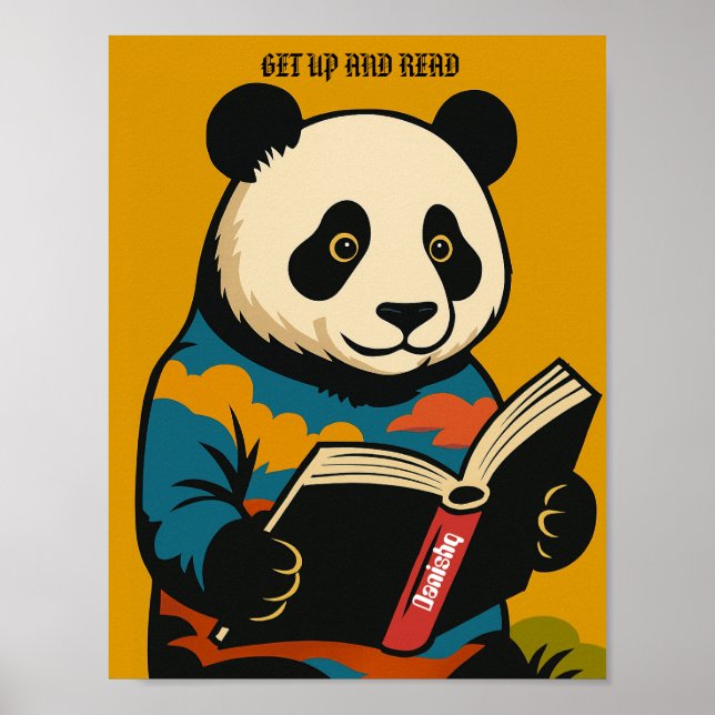 Poster Panda Avec Un Livre — Levez-Vous Et Lisez ! (Devant)