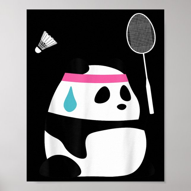 Poster Panda Badminton Exhaussé - Funny mignonne Shuttle  (Devant)