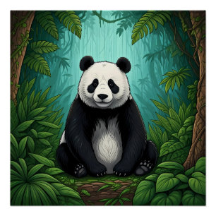 Poster Panda bear assis dans une clairière de la jungle