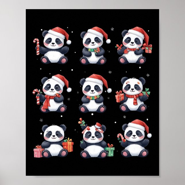 Poster Panda Bear Noël Père Noël Chapeau drôle Amoureux d (Devant)