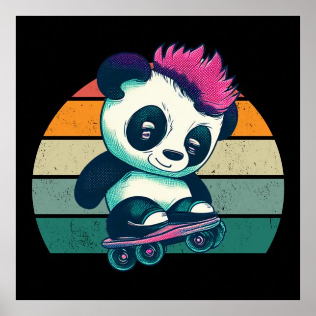 Poster Panda bébé mignonne avec mohawk | Panda de patinag (Devant)