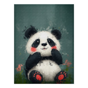 Poster Panda Blushing mignon - Peinture numérique
