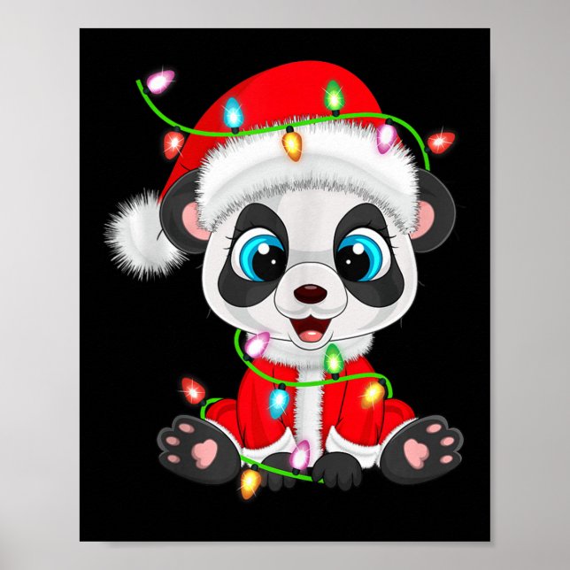 Poster Panda Christmas Lights Santa Costume Cute Animal X (Devant)