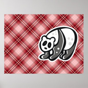 Poster Panda Cute ; Plaid Rouge