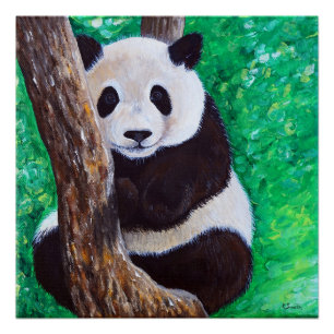 Poster Panda dans une peinture d'arbre