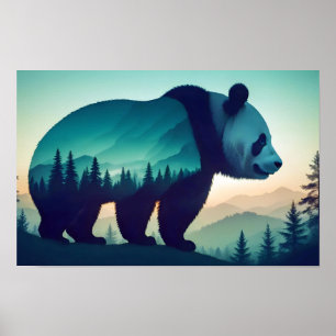 Poster Panda Double exposition Animal Nature sauvage Art