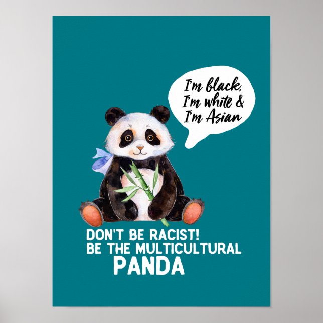 Poster Panda drôle contre le racisme noir blanc et asiati (Devant)