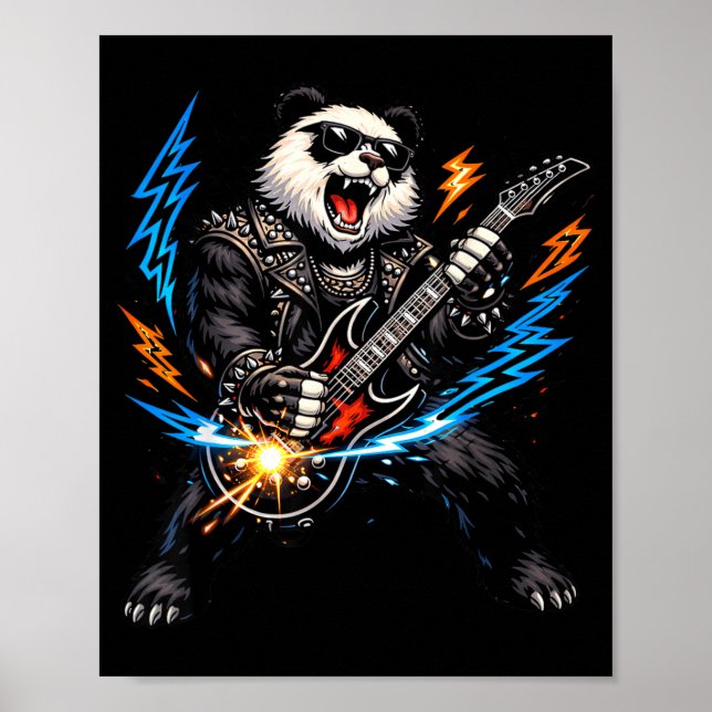 Poster Panda Drôle Jouant de la Guitare Rock and Roll pou (Devant)