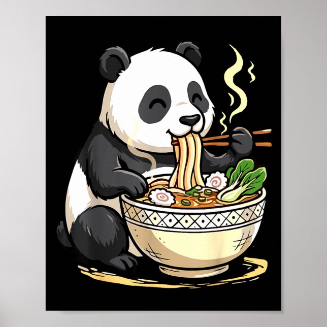 Poster Panda Eating Funny Ramen Noodles  (Devant)