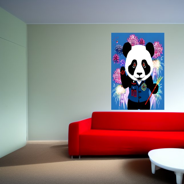 Poster Panda en uniforme et feux d'artifice | AI Art Post (Créateur téléchargé)