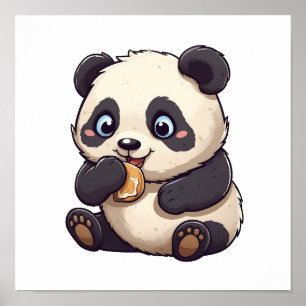 Poster Panda mange un biscuit