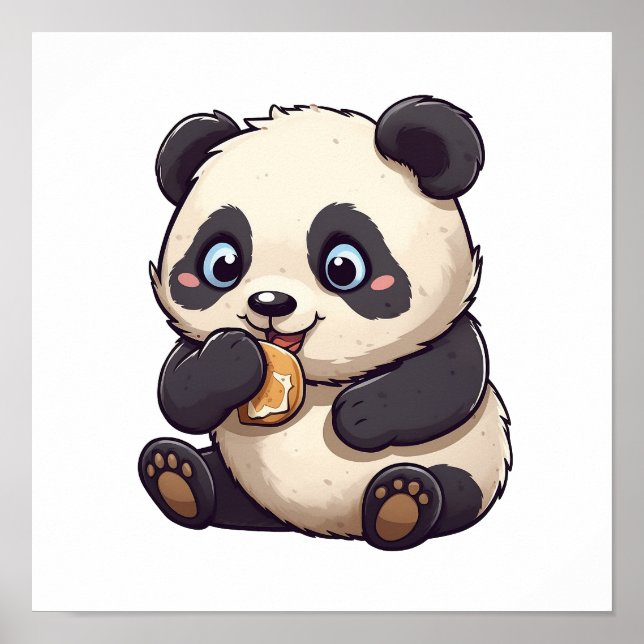 Poster Panda mange un biscuit (Devant)