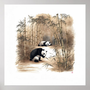Poster Panda mangeant du bambou - Archivage d'art